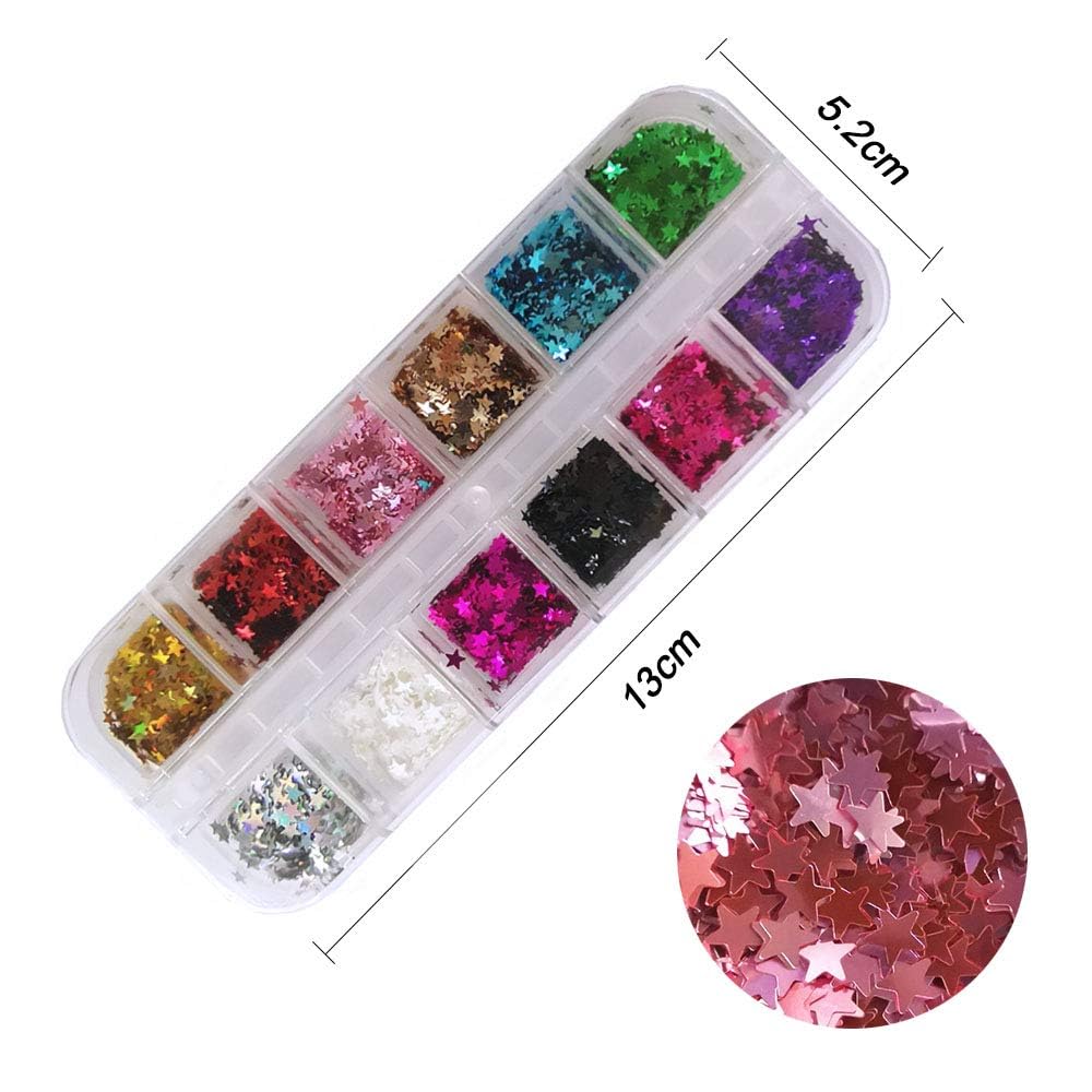 EBANKU Star Glitter Confetti, 24 Boxes Stars Holographic Sequins 3D Laser Glitter Nail Art Flakes Colorful Nail Glitter Manicure Decals Nail Decoration