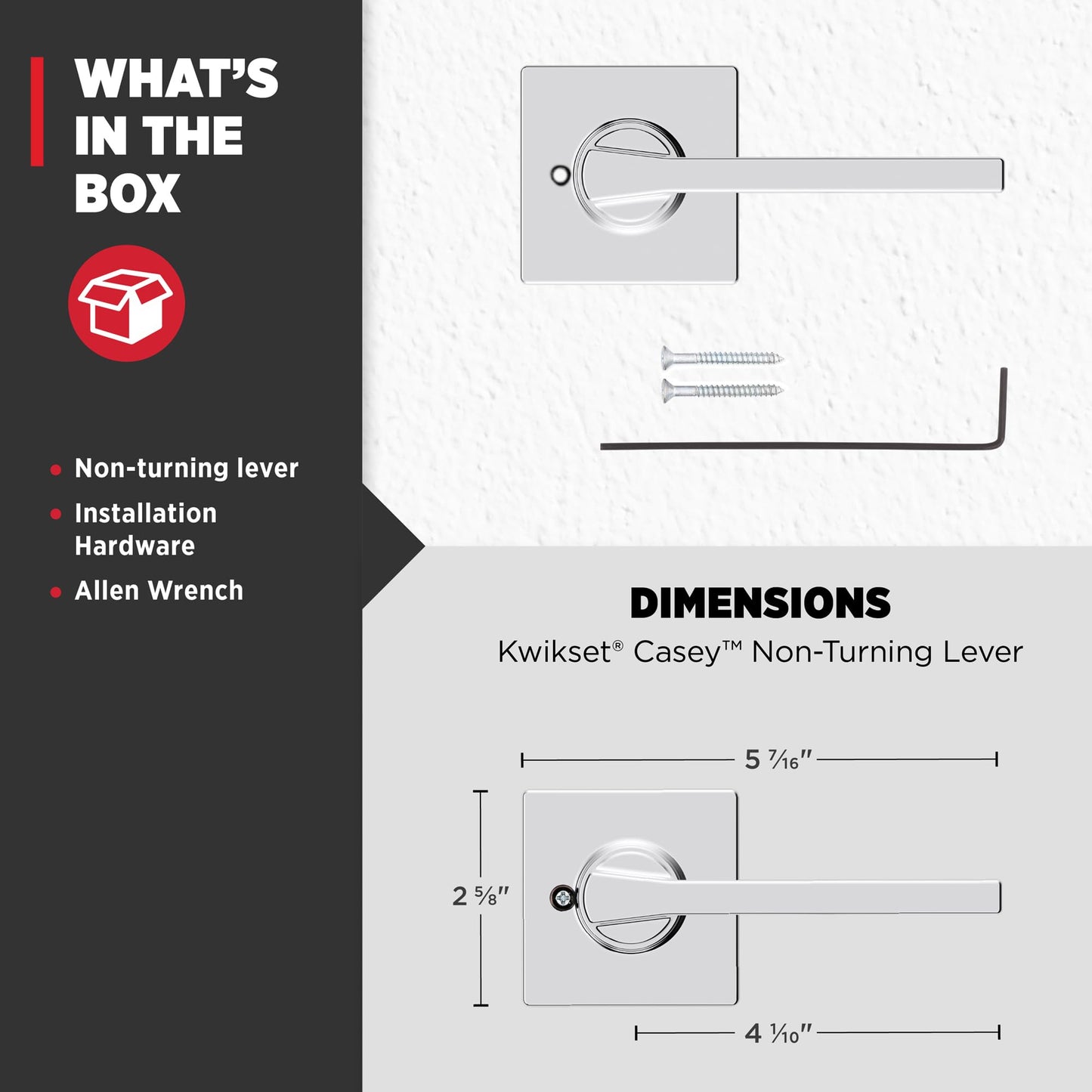 Kwikset Casey Dummy Door Handle, Single Sided Lever for Closets, French Double Doors, and Pantry, Polished Chrome Non-Turning Reversible Interior Push/Pull Lever