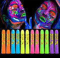 12-Pc UV Glow Face Paint Crayons Kit - Fluorescent Body Paint
