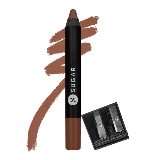 SUGAR Cosmetics Matte As Hell Crayon Lipstick - 16 Claire Underwood (Burnt Orange) with Sharpener Highly Pigmented, Creamy Texture, Long Lasting Matte Finish