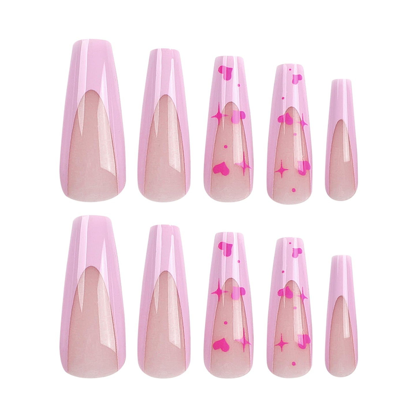 RTKHFZE Square Press-on Nails, 24Pcs False Nails Set with Glossy Finish, Acrylic Material, Pink Heart/Love Designs, French Tip, Art Deco Style for Women Manicure