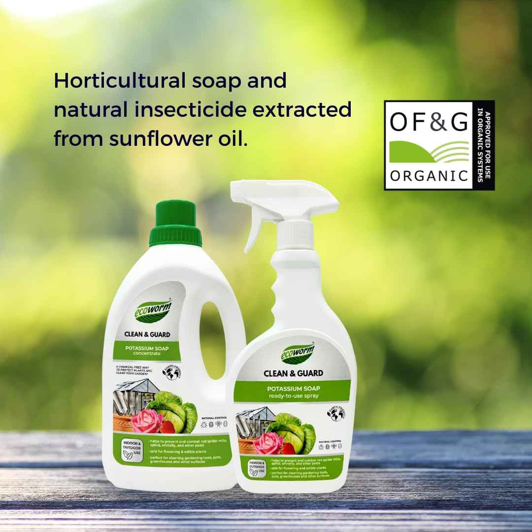 Ecoworm Organic Potassium Soap Concentrate – Plant-Based Horticultural Formula | Natural Potassium Soap for Plants & Garden Care | Concentrated Organic Soap for Dilution (34 fl oz)