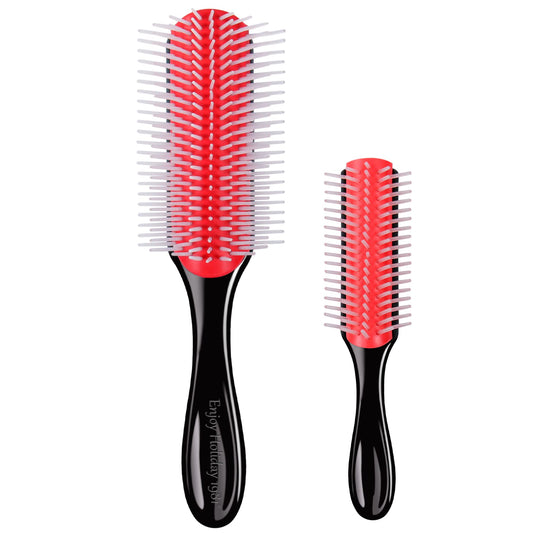 2 PCS Hair Brush for Women Men Curly Wet or Dry Hair 9 Row 5 Row Classic Styling Brushes for Natural Thick Hair, Blow Separating, Shaping Defining Detangling Curls Tools Travel Bristle Black Hairbrush