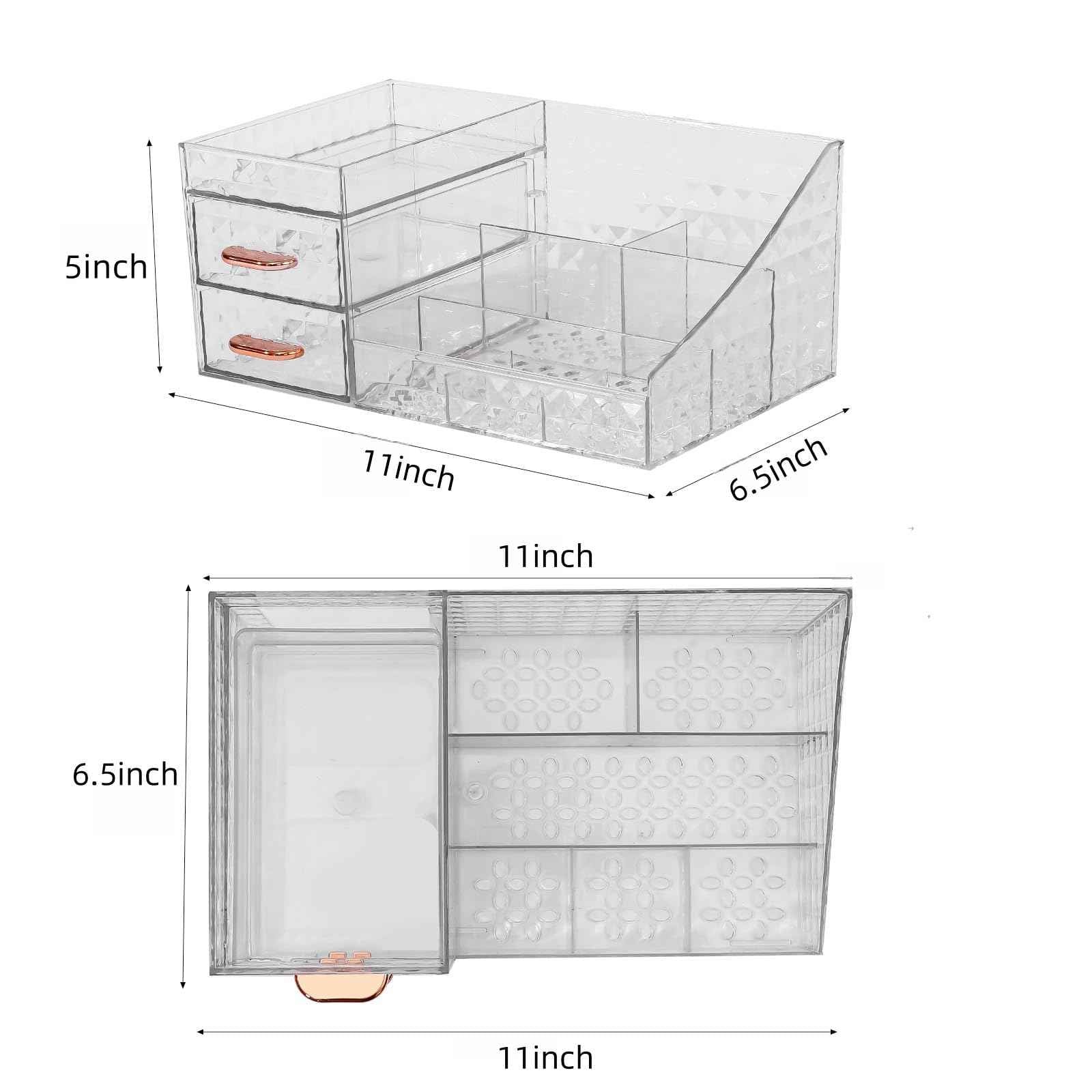 Clear Makeup Organizer for Vanity,Desk Makeup Caddy With Drawers for Cosmetics,Lipsticks Nail Care Skincare Jewelry Countertop Organizers,Cosmetic Display Cases for Bathroom, Dresser (Clear)