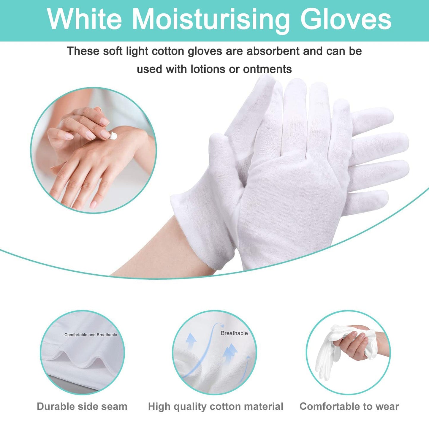 Cotton Gloves Kids 24pcs Soft White Gloves Moisturizing Eczema Gloves for Dry Hands SPA Inspection (Large)