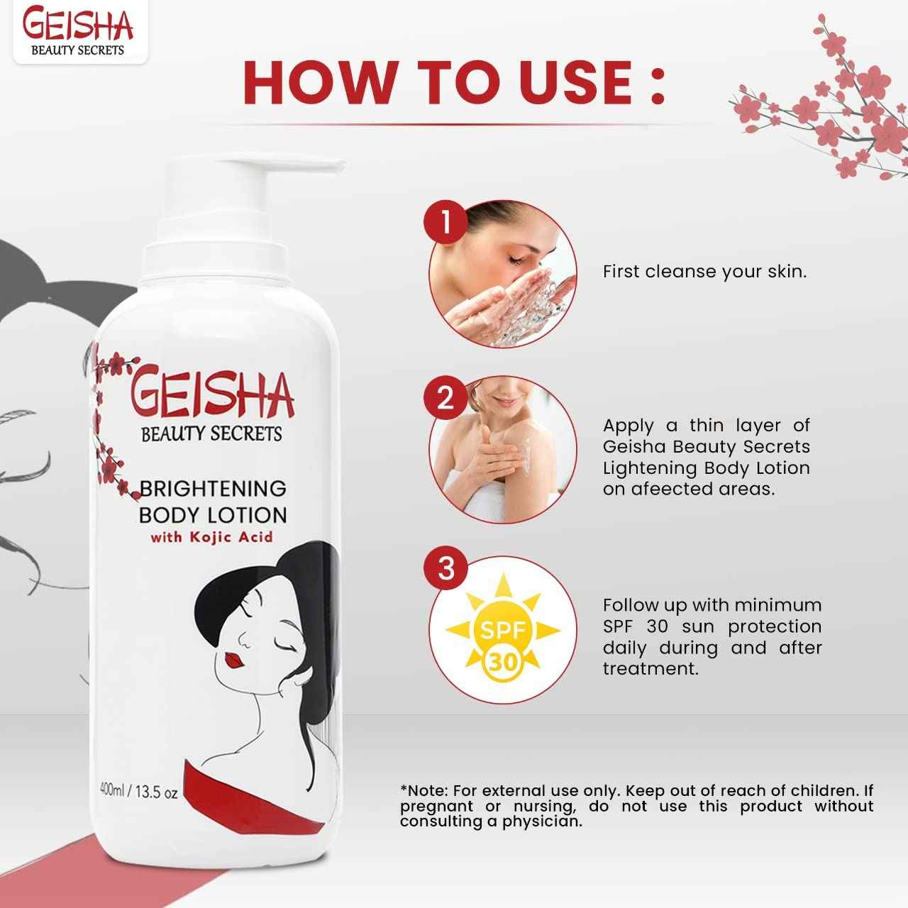 OMIC Geisha Kojic Acid Skin Brightening Body Cream - 13.5 fl oz / 400ml- Dark Spot Cream, Moisturiser, Uneven Skin Tone