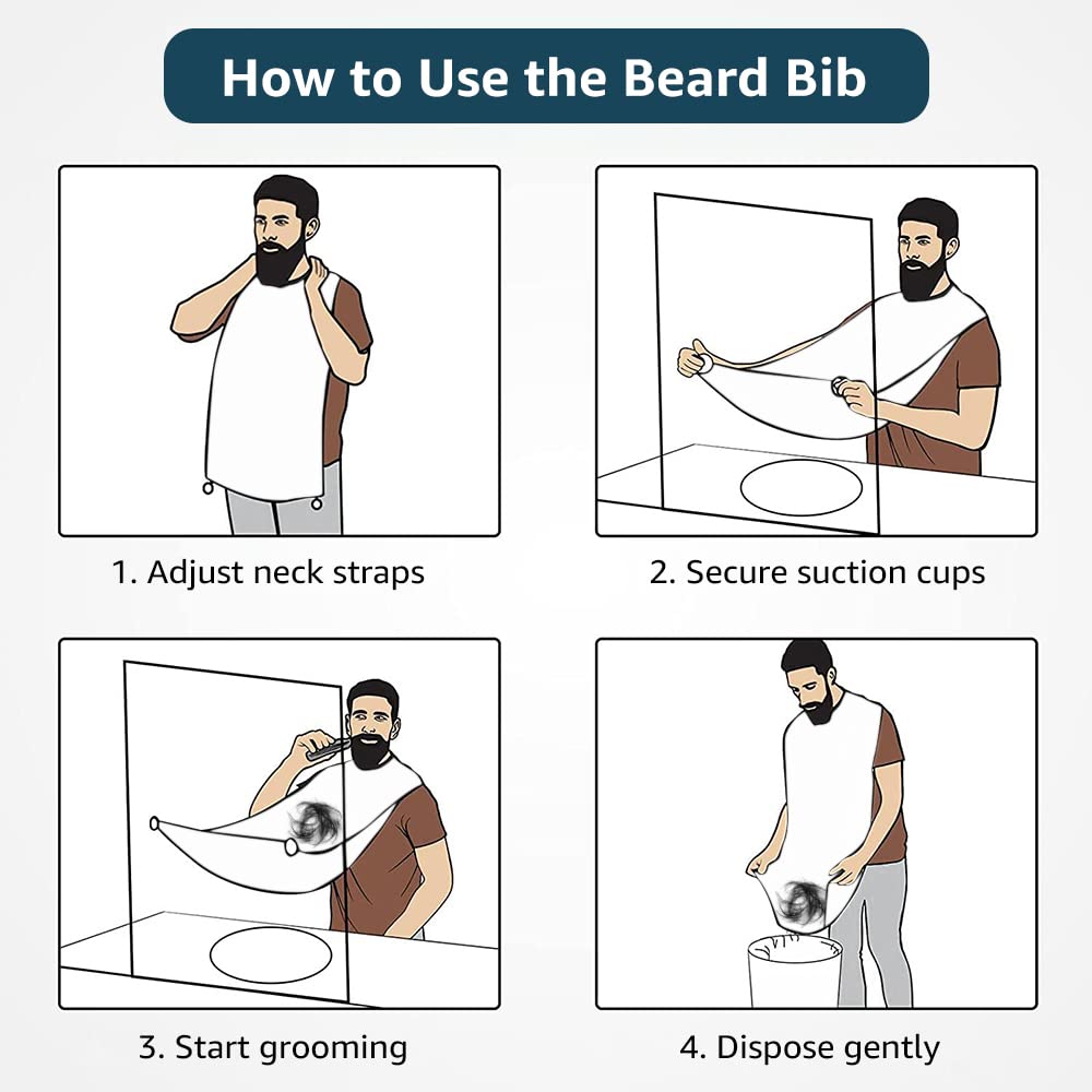 Vuelane Beard Bib - Beard Bib Hair Catcher for Men Shaving - Non-Stick Beard Bib Apron with Strong Suction Cups - Grooming Gifts for Husband, Dad - White