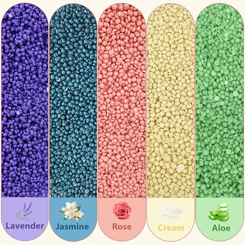Wax Beads, Anreacho 1.1 lb Hard Wax Beans for Hair Removal, Brazilian, Bikini, Face, Eyebrows, Underarms, Chest, Back, Legs, Wax Refill for Women & Men, Pack of 5