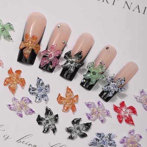 COOSLIM 60PCS Flower Nail Art Charms 3D Hawaii Flowers Nail Rhinestones Colorful Flower Nail Diamonds Hibiscus Floral Nail Gems Summer Nail Jewelry Tiny Flowers Nail Design for Women Nail Supplies