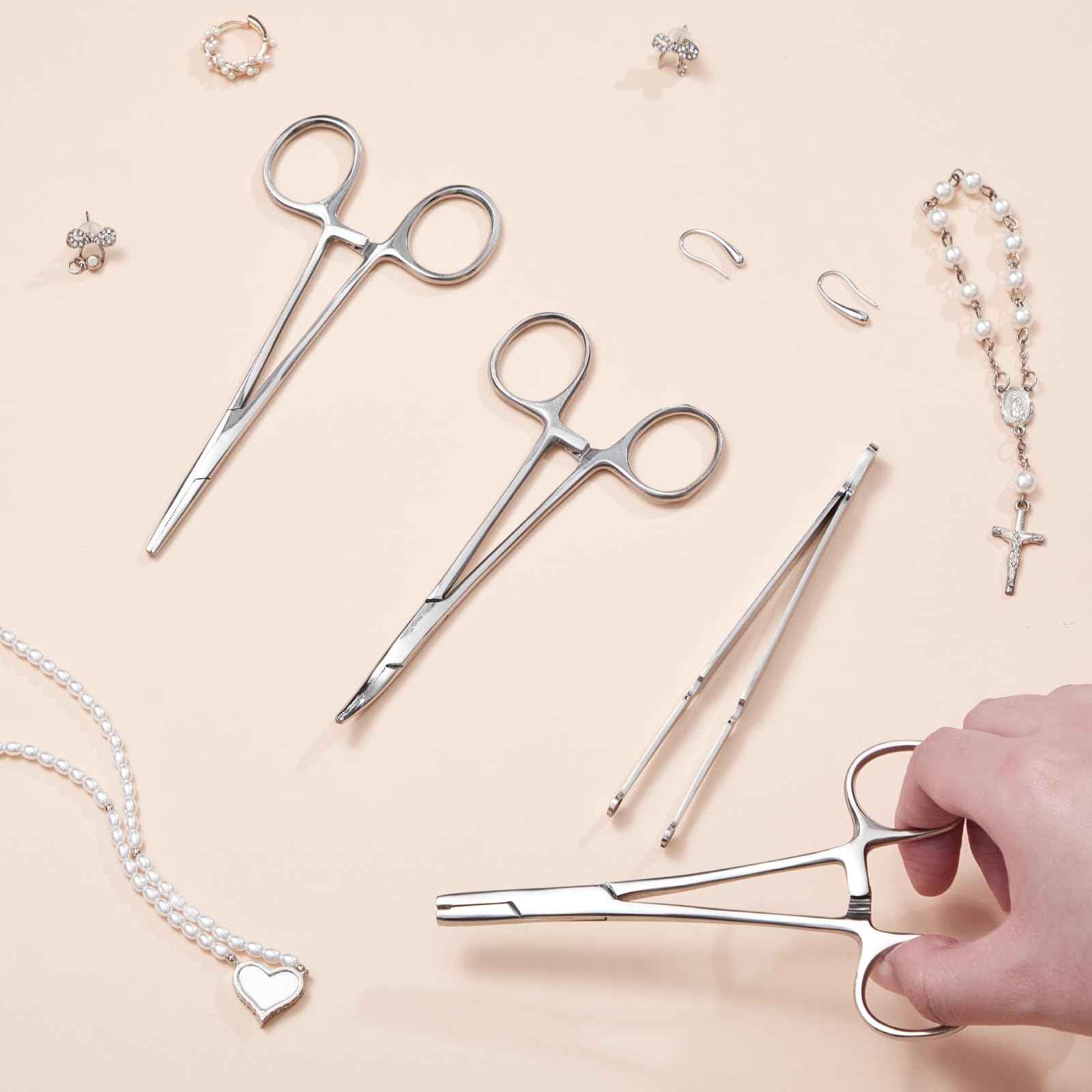 Mysora 4 Pcs Piercing Ball Grabber Tool 3mm Piercing Barbell Clamps Tool for Changing Jewelry Stainless Steel Forceps Locking Tweezers Clamps Kit for Nose Ear Lip Tongue Ball Screw Removal (Extended)