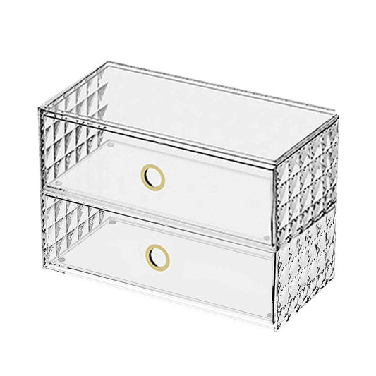 MORNITE 2-Tier Stackable Medicine Cabinet Organizer Drawer with Removable Dividers, Clear Plastic Bathroom Storage Drawers for Vanity, Countertop, Wall Cabinet Home Organization