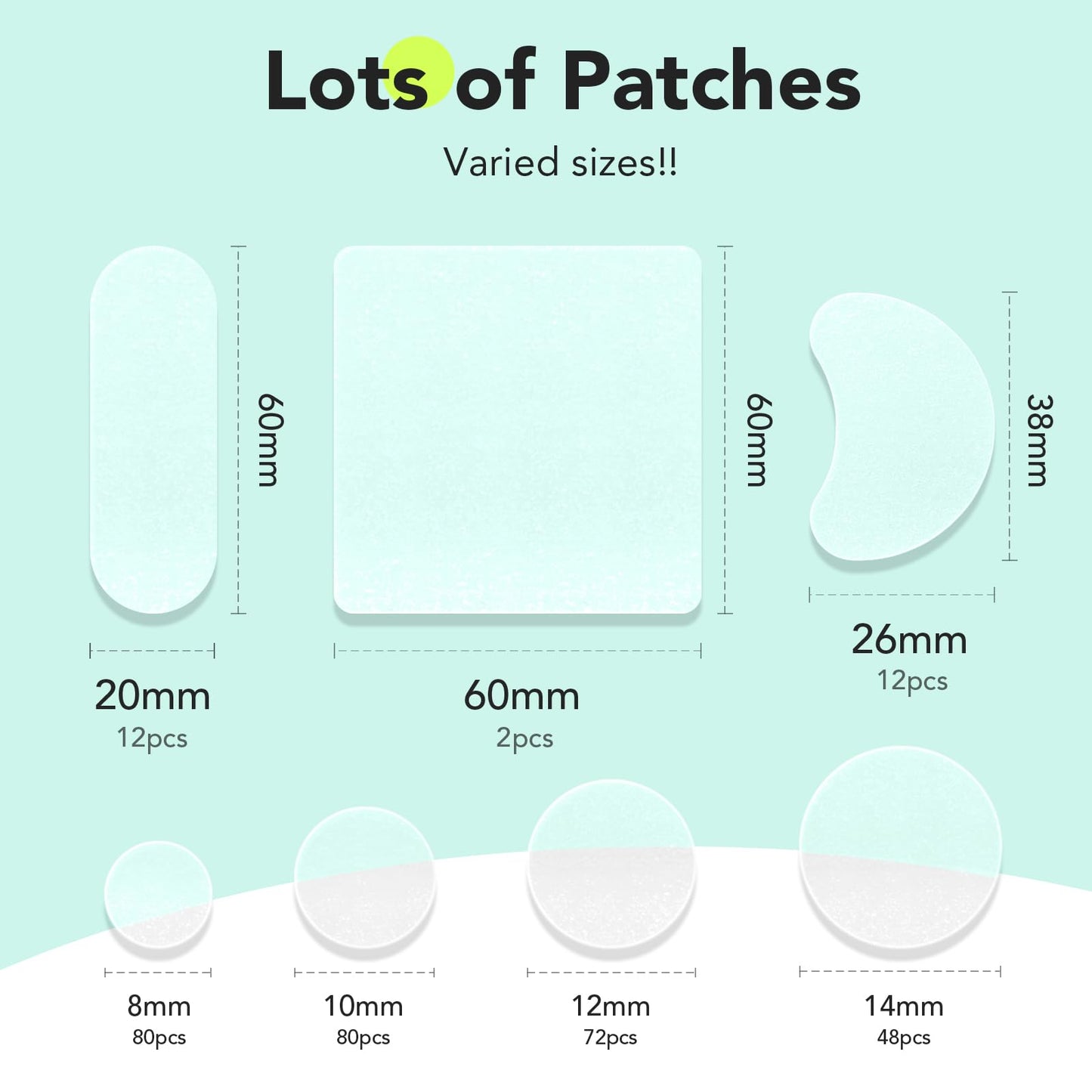 LitBear Large Pimple Patches (7 Sizes 306 Patches), Big Acne Patches, XL Hydrocolloid Bandages for Full Face, Forehead, Chin, Nose, Body, Back, Neck & Chest, Oval, Moon, Square hydrocolloid Patch