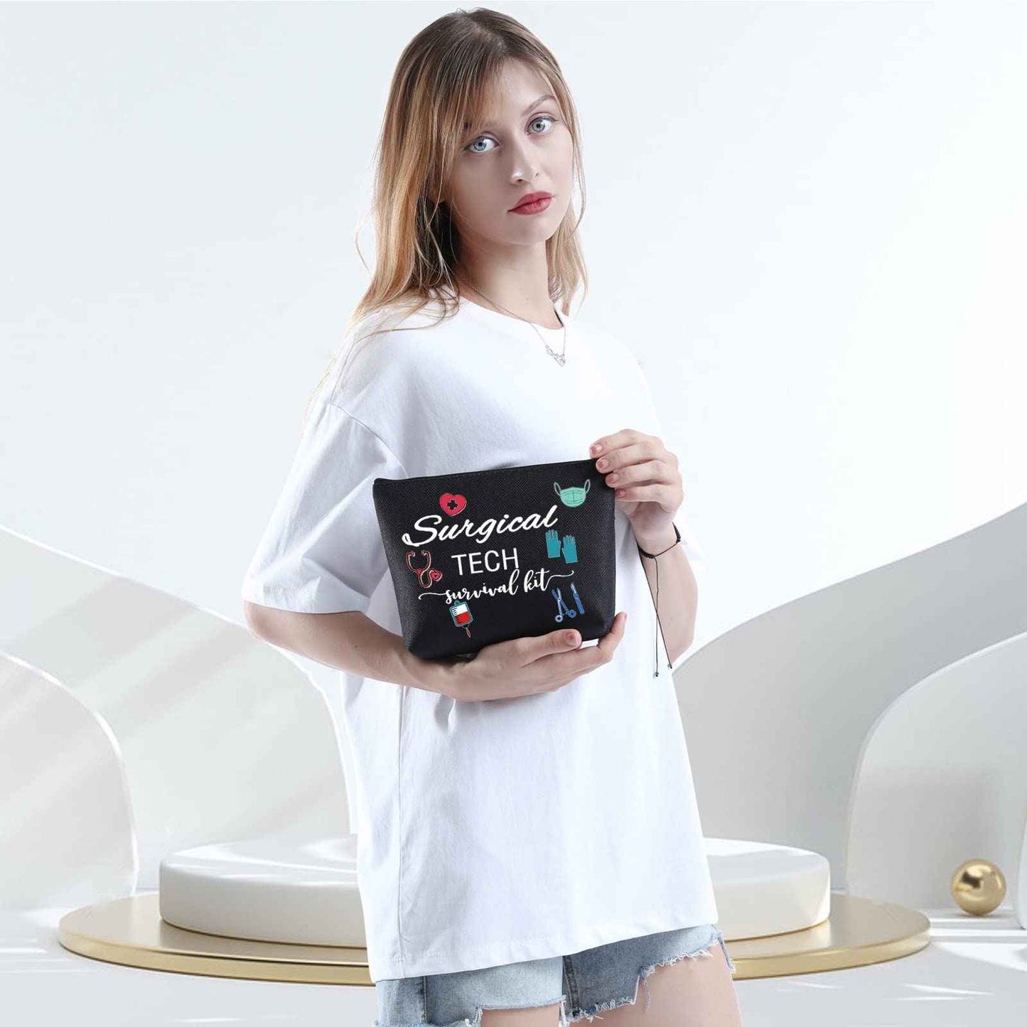 WCGXKO Surgical Tech Gift Surgical Tech Survival Kit Travel Accessories Toiletry Bag Makeup Bag (Surgical TECH black)