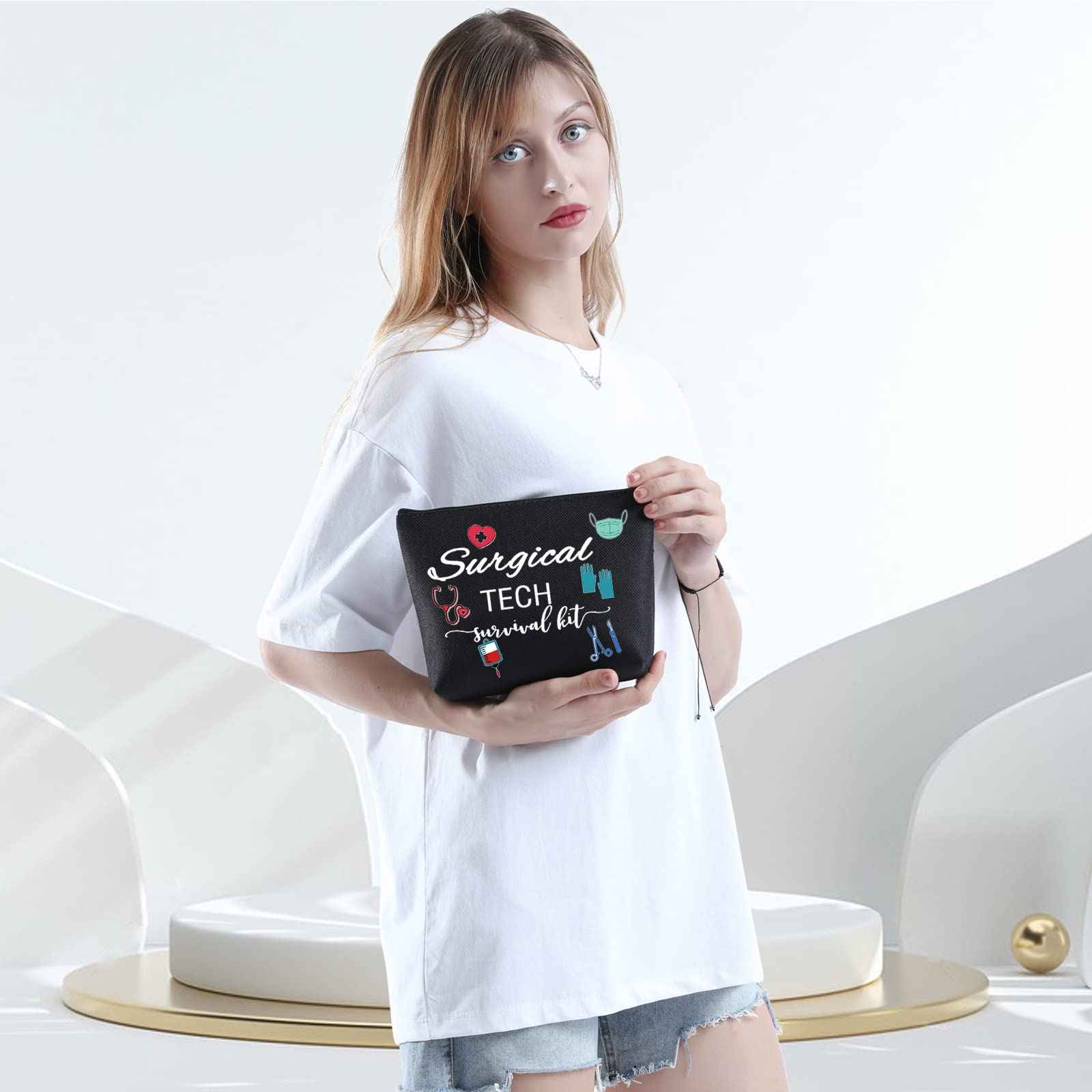 WCGXKO Surgical Tech Gift Surgical Tech Survival Kit Travel Accessories Toiletry Bag Makeup Bag (Surgical TECH black)