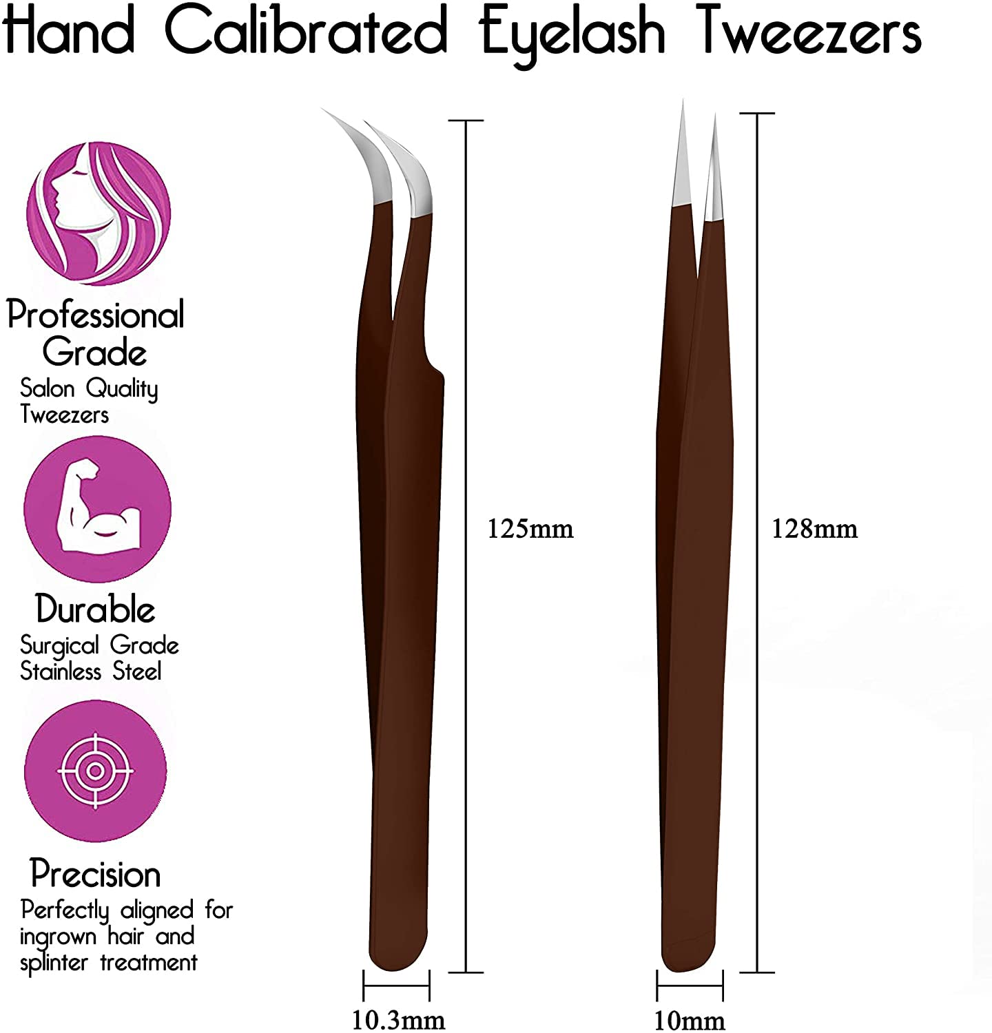 SIVOTE Lash Tweezers for Eyelash Extensions, Hand Calibrated Straight & Curved Tip, Pack of 2, Chocolate