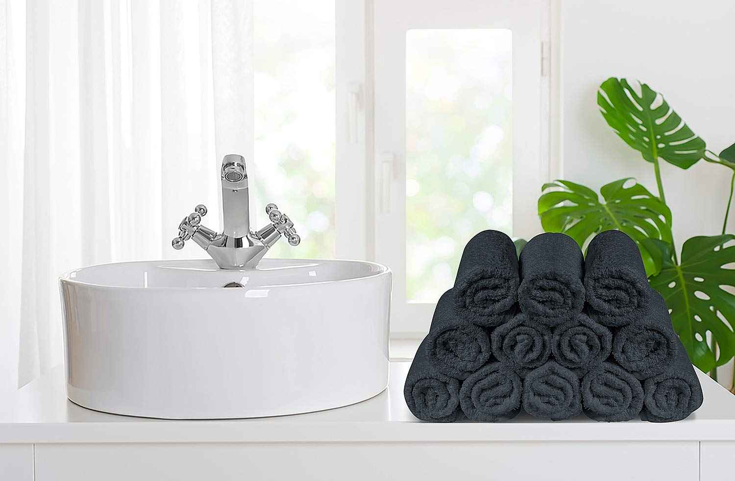 Softolle 100% Cotton Washcloths 24 Pack (12x12 Inches) Soft, Highly Absorbent Washcloth, Face Towels, Wash Cloths for Face, Ring Spun, Bulk Pack (Grey)