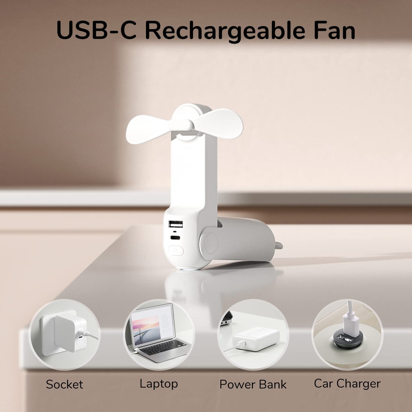 JISULIFE Handheld Mini Fan, 3 IN 1 Hand Fan, USB Rechargeable Small Pocket Fan [12-19 Working Hours] with Power Bank, Flashlight, Portable Fan for Travel/Summer/Concerts/Lash, Gifts for Women(White)