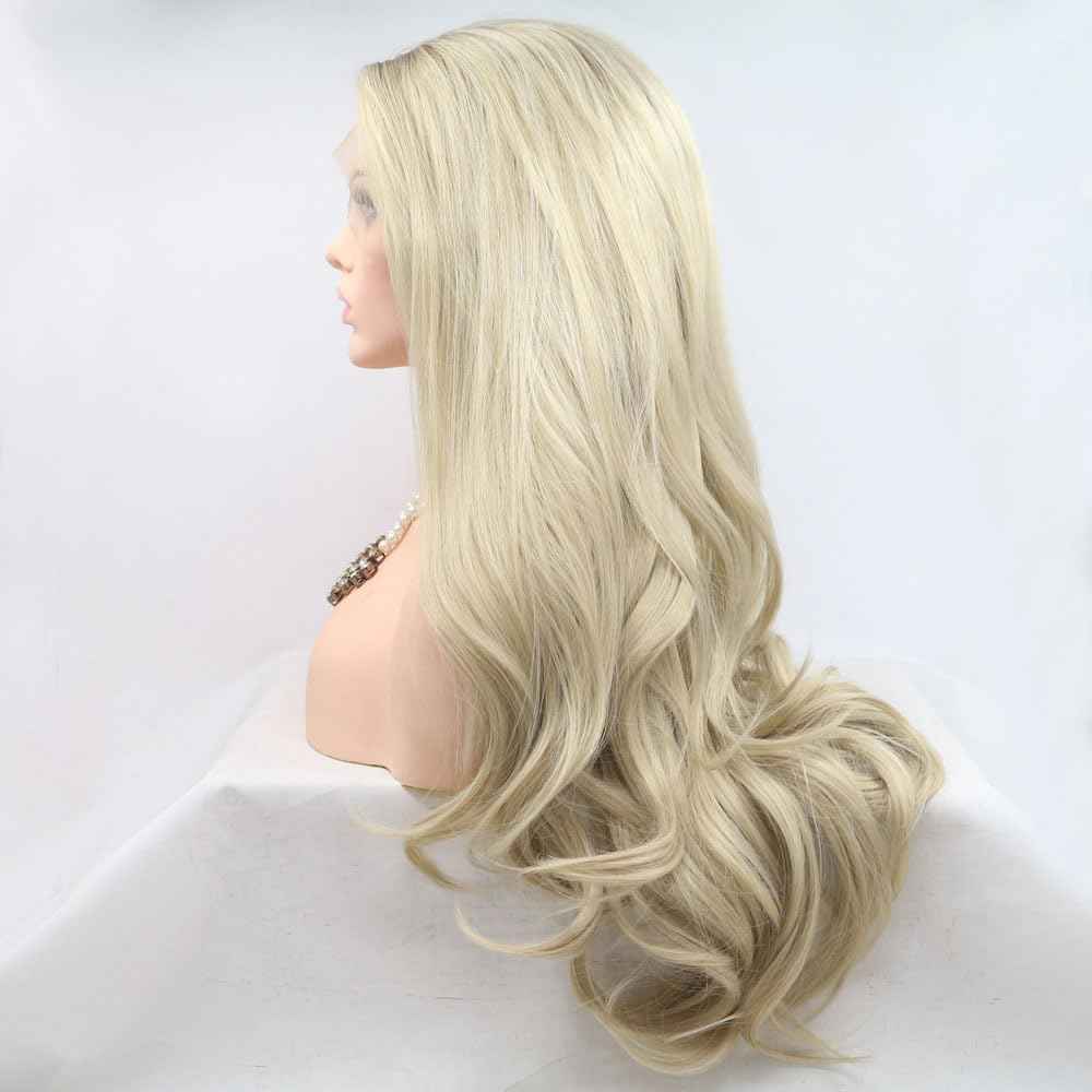 Xiweiya 13x3 Lace Long Ombre Blonde Wavy Lace Front Wig with Blonde Brown Roots Natural Wave Synthetic Lace Front Wig for Halloween Cosplay Wig Lace Heat Resistant Fiber High Density Wig for Women 24"