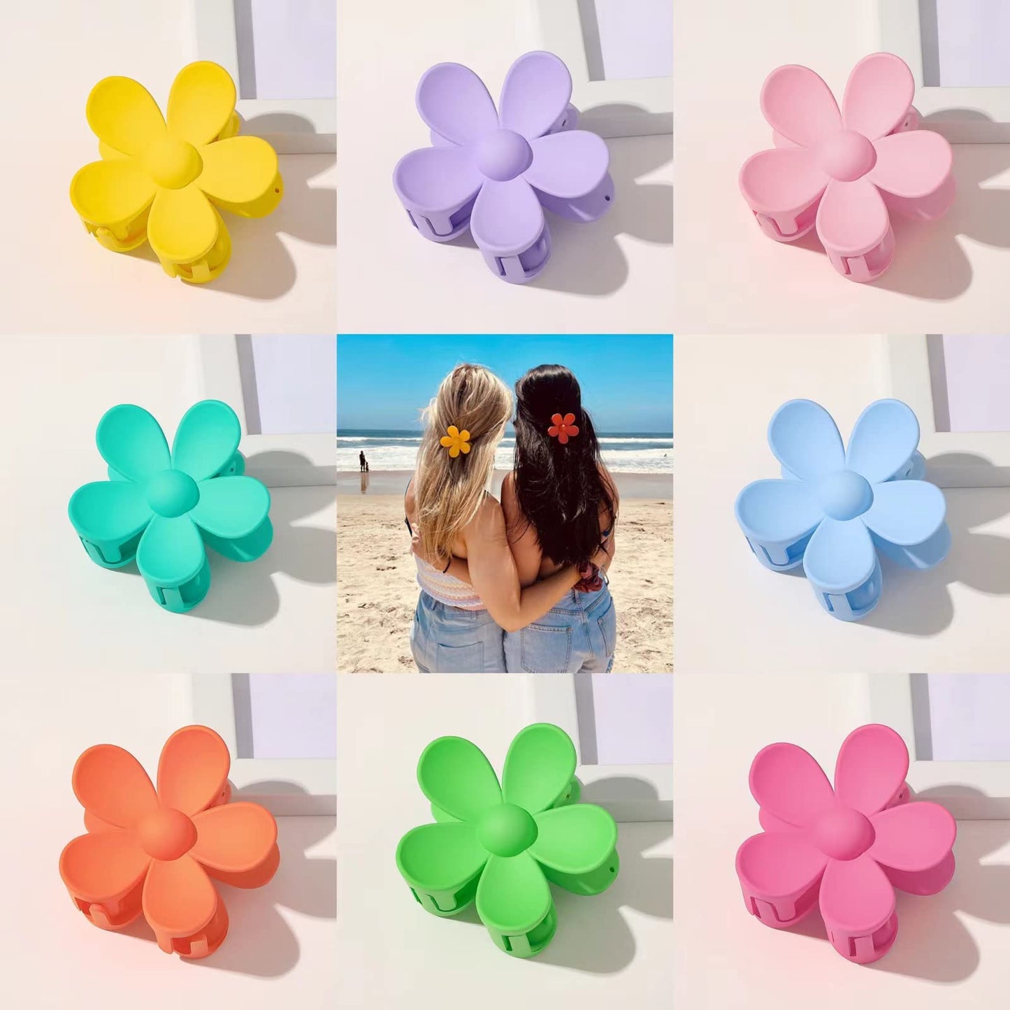 Hair Claw Clips 8PCS Flower Hair Clips Large Hair Clips Cute Claw Clips for Women Thick Hair, Hair Jaw Clips Big Dasiy Matte Hair Clips Non Slip Strong Hold for Women Thick Thin Hair 8 Colors