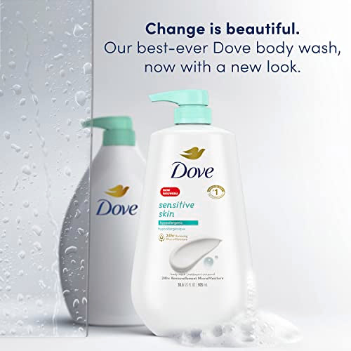 Dove Sensitive Skin Body Wash 30.6 fl oz (Pack of 3) and Advanced Care Antiperspirant Deodorant Spray with Pro-Ceramide Technology