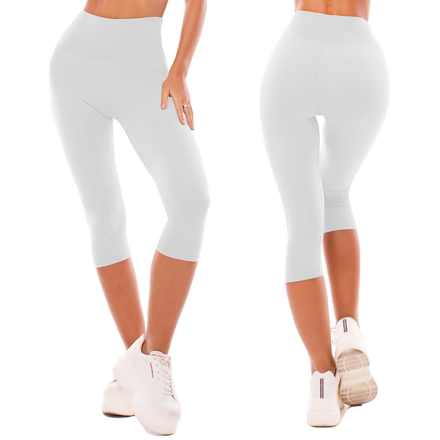 SINOPHANT High Waisted Leggings for Women - Full Length Capri Buttery Soft Yoga Pants for Workout Athletic(Capri White,S-M)