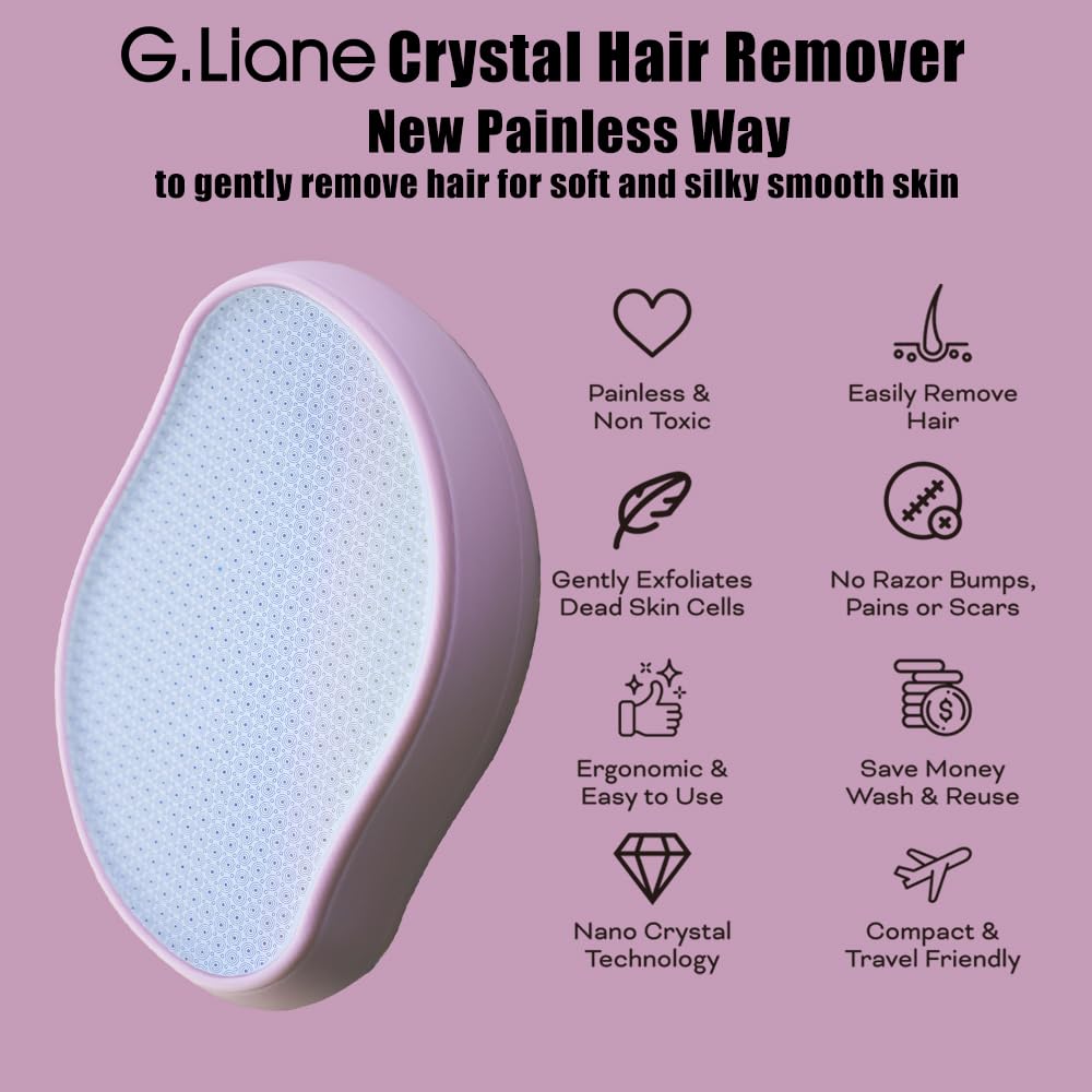 G.Liane Premium Crystal Hair Eraser,Natural Crystal Hair Remover for Women,Painless Exfoliation Hair Removal Epilator,Gentle and Efficient Lady Shaver and Trimmer on Leg Back Arm(Pastel Purple)