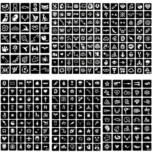 761pcs Temporary Tattoo Stencils, 20 Sheets Face Body Paint Henna Stencils Kit, Glitter Tattoo Stencils for Man Women Birthdays Halloween Christmas Party Favor Supplies