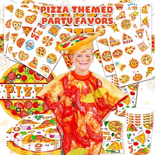 96 PCS Pizza Temporary Tattoos for Kids Party Favors
