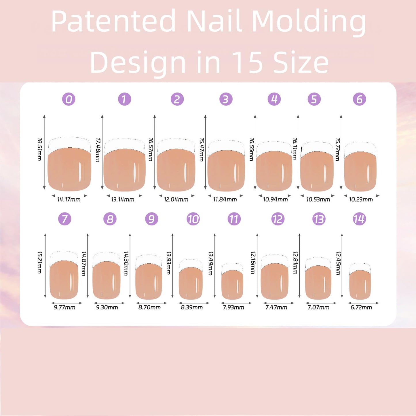 Kocymin Press On Nails, 5 sets 15 size | Increased Adhesion | Pre-applied Coat | Reusable & Damage-free Removal | 3 Weeks Lasting, No Glue Included (B-Square)