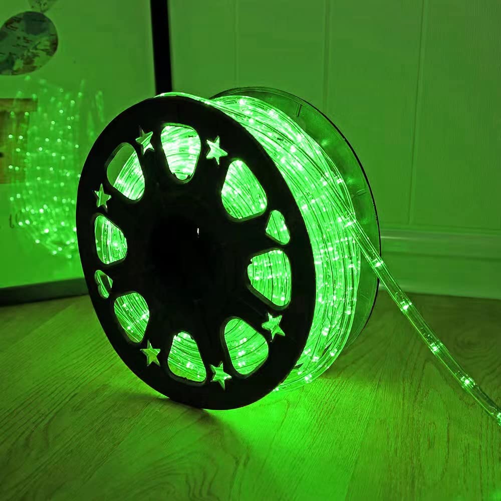 50ft 360 LED Waterproof Rope Lights,110V Connectable Indoor Outdoor Led Rope Lights for Deck, Patio, Pool, Camping, Bedroom Decor, Landscape Lighting and More (Green)