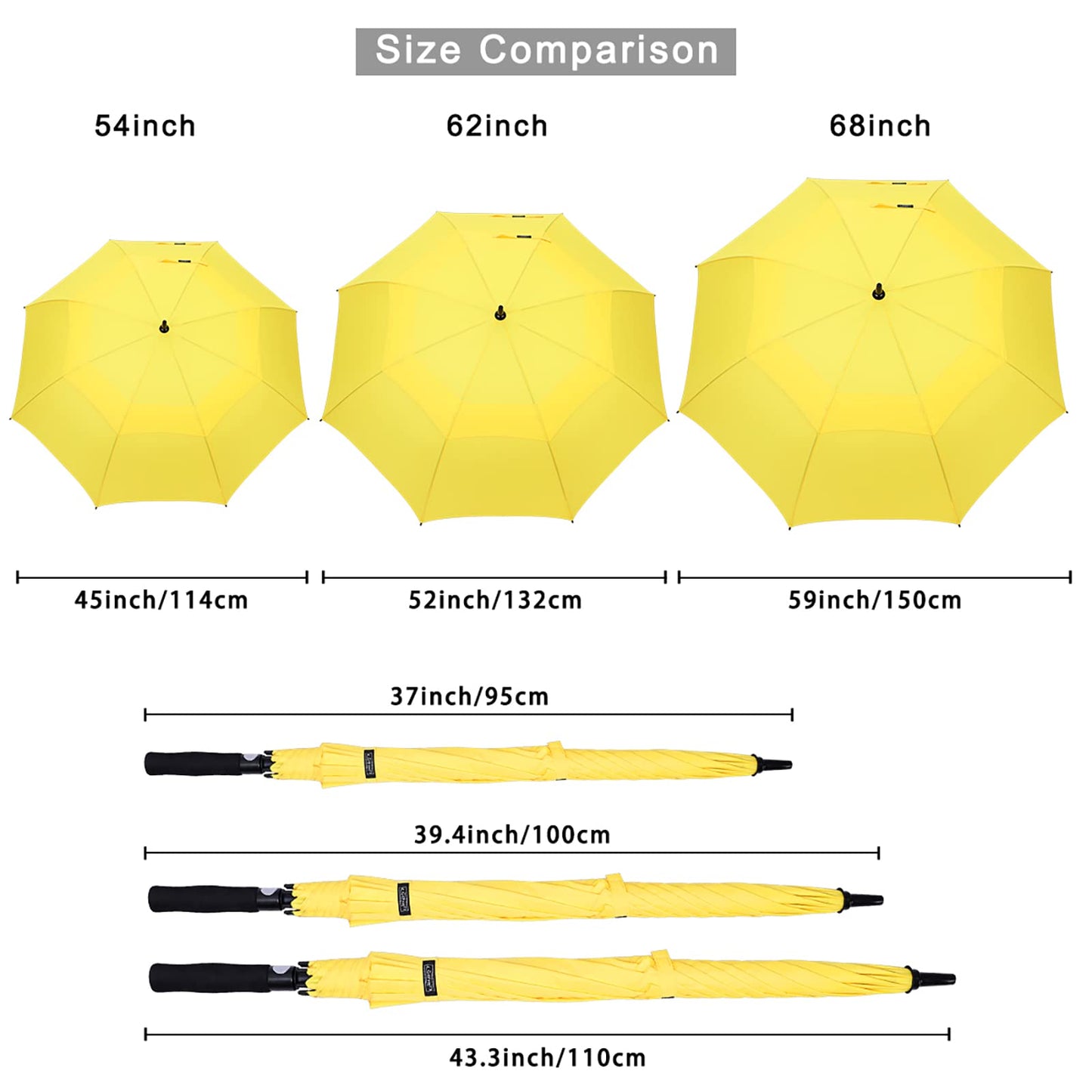 G4Free 62 Inch Automatic Open Golf Umbrella Extra Large Oversize Double Canopy Vented Windproof Waterproof Stick Umbrellas(Yellow)