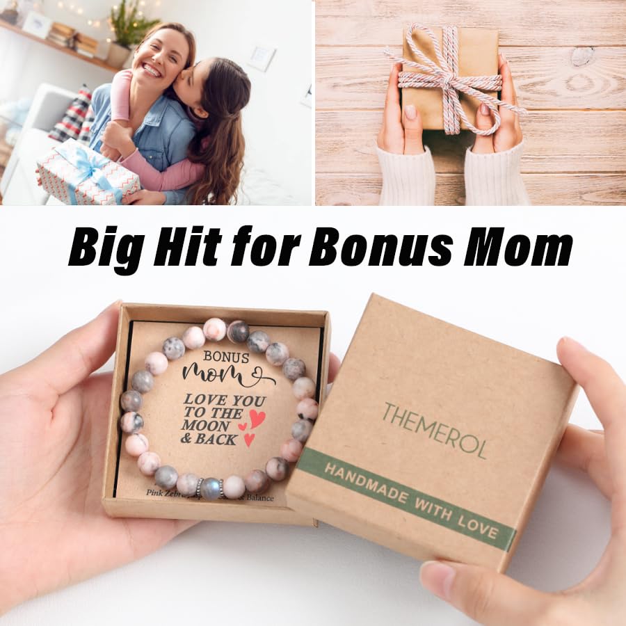 THEMEROL Bonus Mom Gifts Step Mom Mothers Day Gifts Mom Bracelets for Women Moms Birthday Gift for Moms Who Have Everything Personalized Presents Christmas Valentines Day