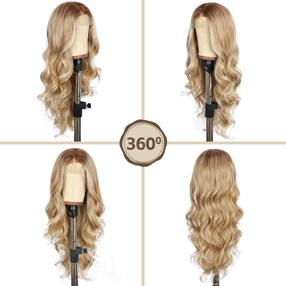 BABEHERS Honey Blonde Lace Front Wig for Women 13x4 Body Wave Synthetic Wigs Highlight Pre-plucked Long Wavy 150% Density Natural Heat Resistant Hair Daily Use 26 Inch