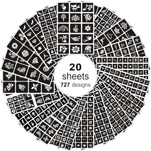 Temporary Tattoo Stencils Kit - 727 Patterns, 20 Sheets