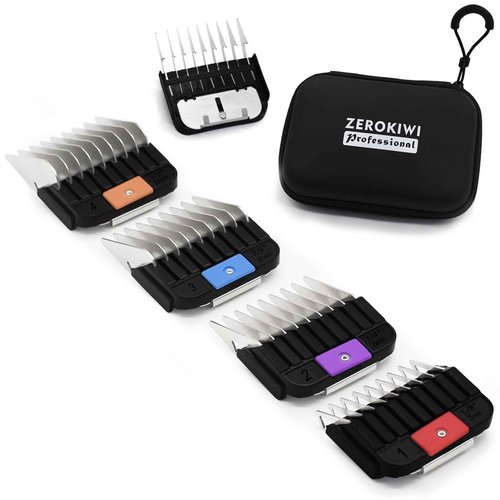4 Pieces Professional A5 Style Animal Clipper Stainless Steel Color-Coded Attachment Guard Guide Combs Set, 1/8", 1/4", 3/8", 1/2" Compatible with Wahl KM Series Oster A5 Andis AG BG Pet Groomers