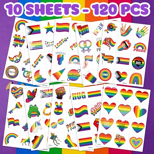 120 PCS Pride Rainbow Temporary Tattoos Waterproof