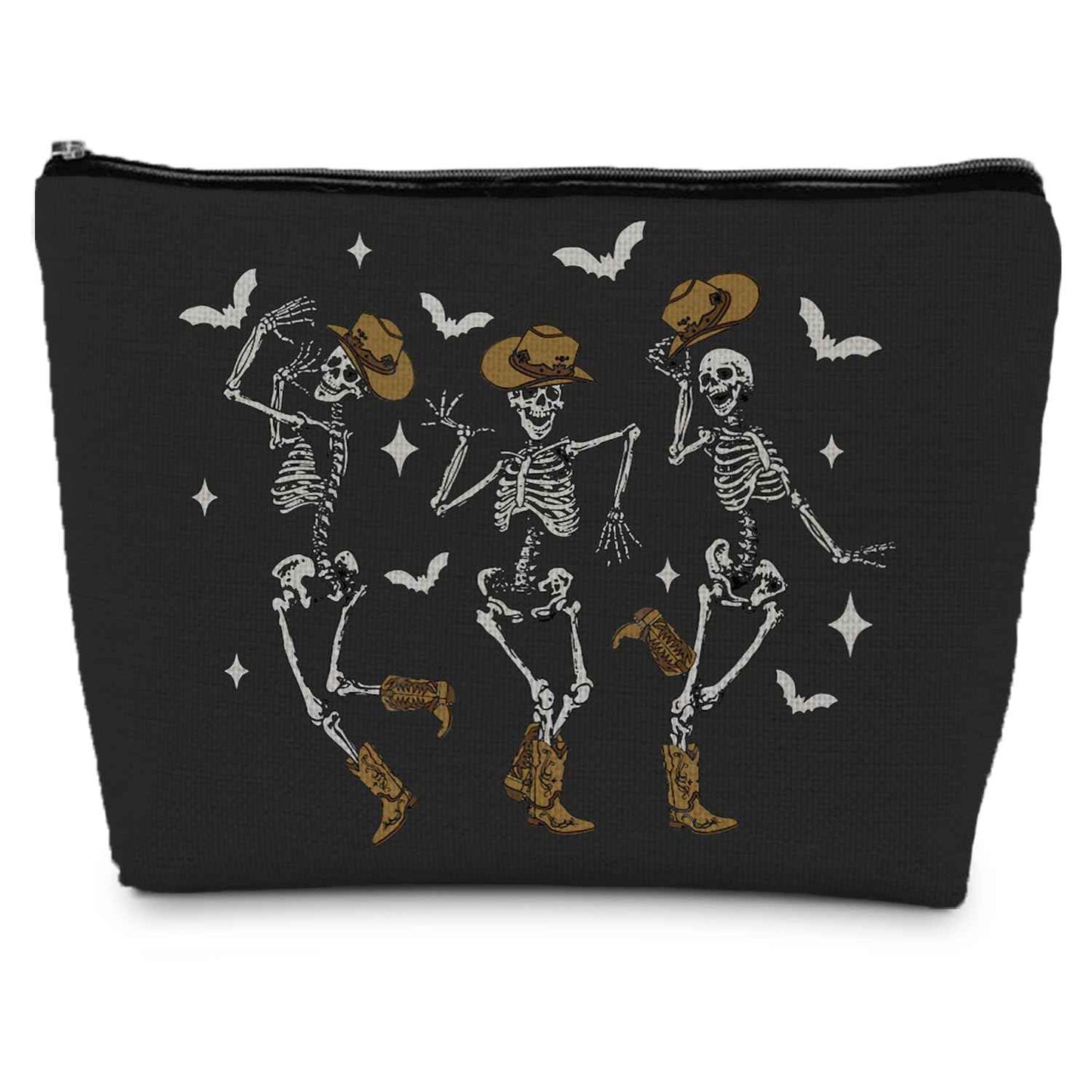 ignytiger Goth Skull Halloween Makeup Bag, Funny Dancing Skeleton Cosmetic Bag for Women, Halloween Gifts for Women, Dark Academia Makeup Pouch, Cool Horror Makeup Bag