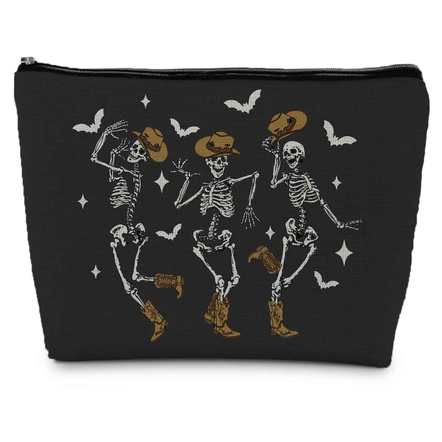 ignytiger Goth Skull Halloween Makeup Bag, Funny Dancing Skeleton Cosmetic Bag for Women, Halloween Gifts for Women, Dark Academia Makeup Pouch, Cool Horror Makeup Bag