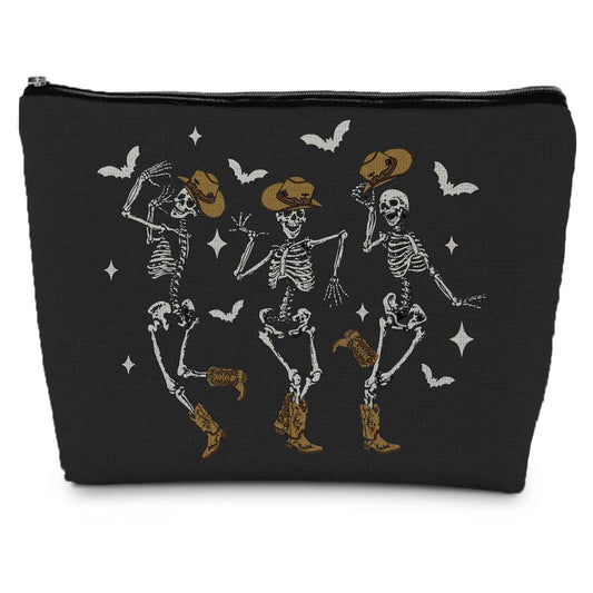 ignytiger Goth Skull Halloween Makeup Bag, Funny Dancing Skeleton Cosmetic Bag for Women, Halloween Gifts for Women, Dark Academia Makeup Pouch, Cool Horror Makeup Bag