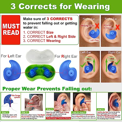 WaterDam A-Series Swimming Ear Plugs Ultra Comfy Great Waterproof Earplugs (Mixed Sizes, Size 1+2A: Small Ear Women Teens Kids (Blue Green))