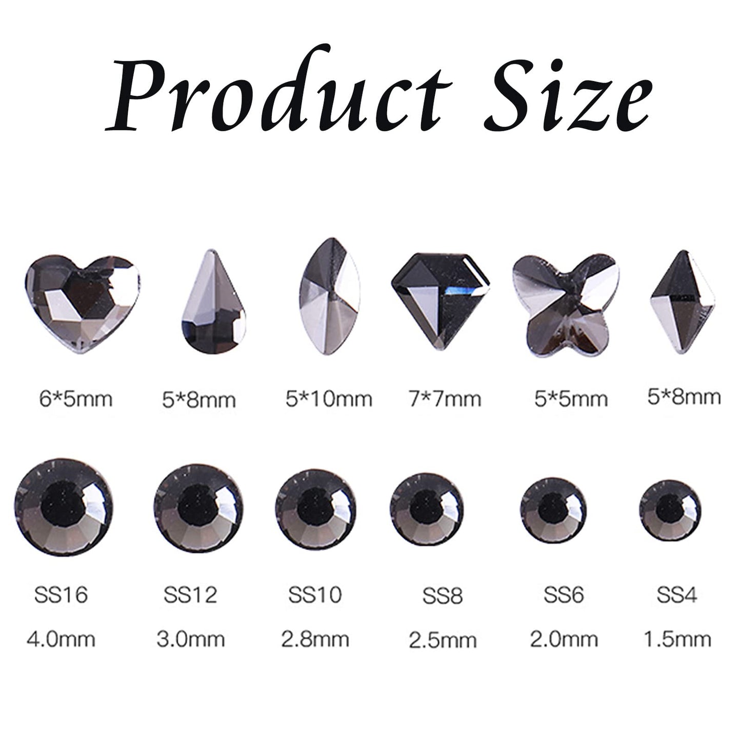 FULZTEY 810PCS Nail Rhinestones Heart Shape Flatback Rhinestones Black Diamond Rinstonestone for Nails Decoration Mutiple Shapes Round Gems Crystal Rhinestones for DIY Crafts Clothes Shoes Accessories