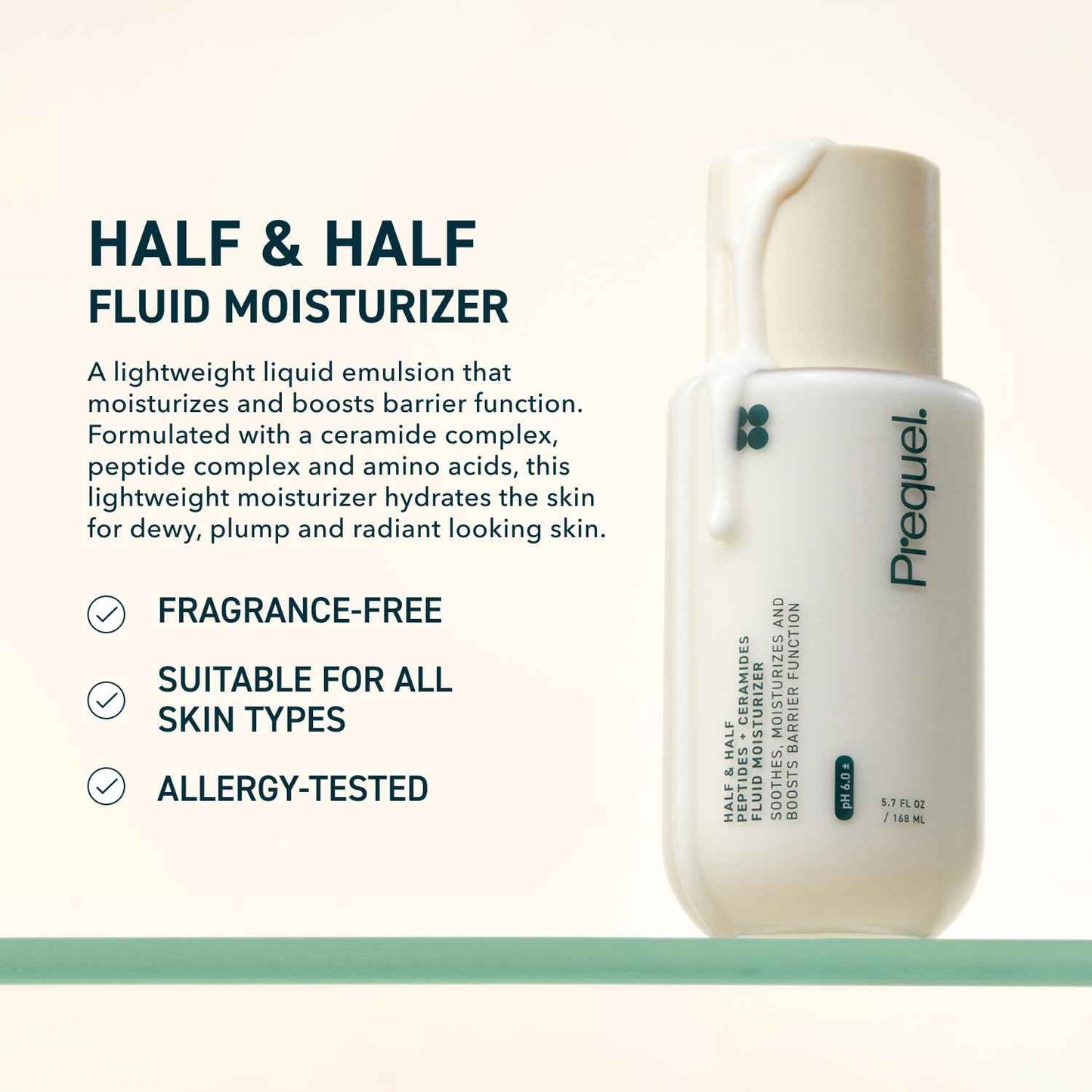 Prequel Skin Half and Half Fluid Moisturizer Face Cream. Lightweight Ceramide Peptide Lotion for All Skin Types, including Dry and Sensitive. Hydrating Facial Cream for Women and Men