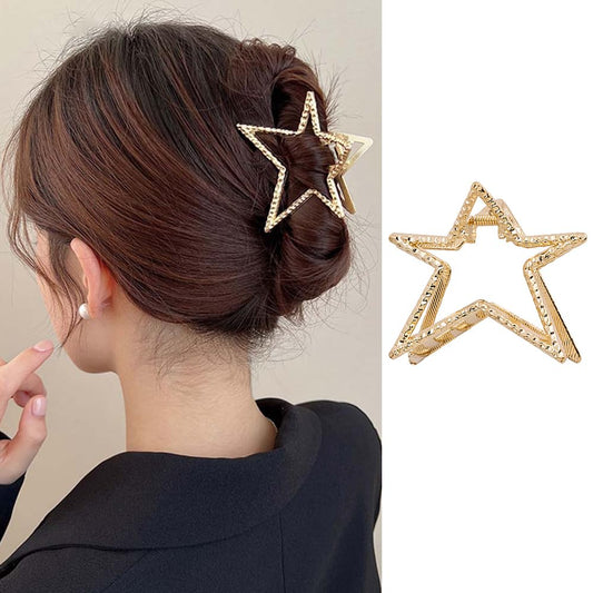 Metal Gold Star-Shape Claw Hair Clips for Thick or Thin Hair - Nonslip Sparkly Hairpins for Women and Girls, Hair Grab Accessories (1Pcs)