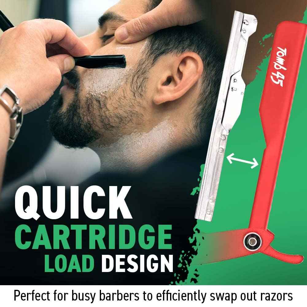 Tomb 45 Triple Cartridge Razor Holder | Disposable Razor Safety Handle For Barbers | 100% Metal Grip & 3 Adjustable Blade Exposure Options For Shaving (Black)