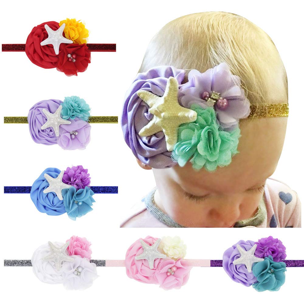 VEICOSTT Starfish Mermaid Headbands with Flower Hair Band for Baby Girls Hair Accessories ZHB27 (Pink)