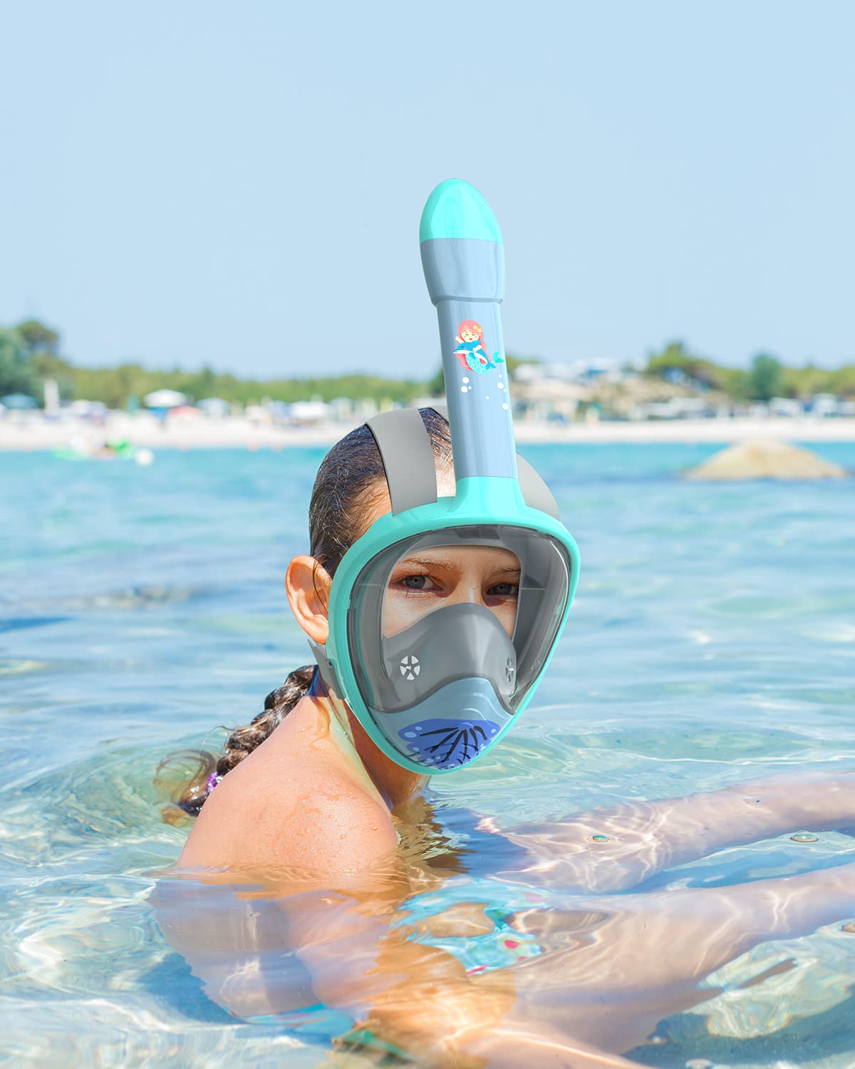 QingSong Kids Snorkel Mask Full Face, Snorkeling Set with Camera Mount, 180 Degree Panoramic View Snorkeling Gear Anti-Fog Anti-Leak