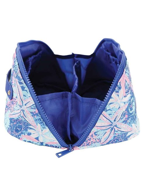 Simply Southern Cosmetic Bag, Fully Lined, 4 Interior Pockets (Ribbons - Blue)