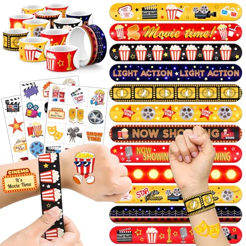 Movie Night Party Favors Set - 60 Pieces Slap Bracelets & Tattoos