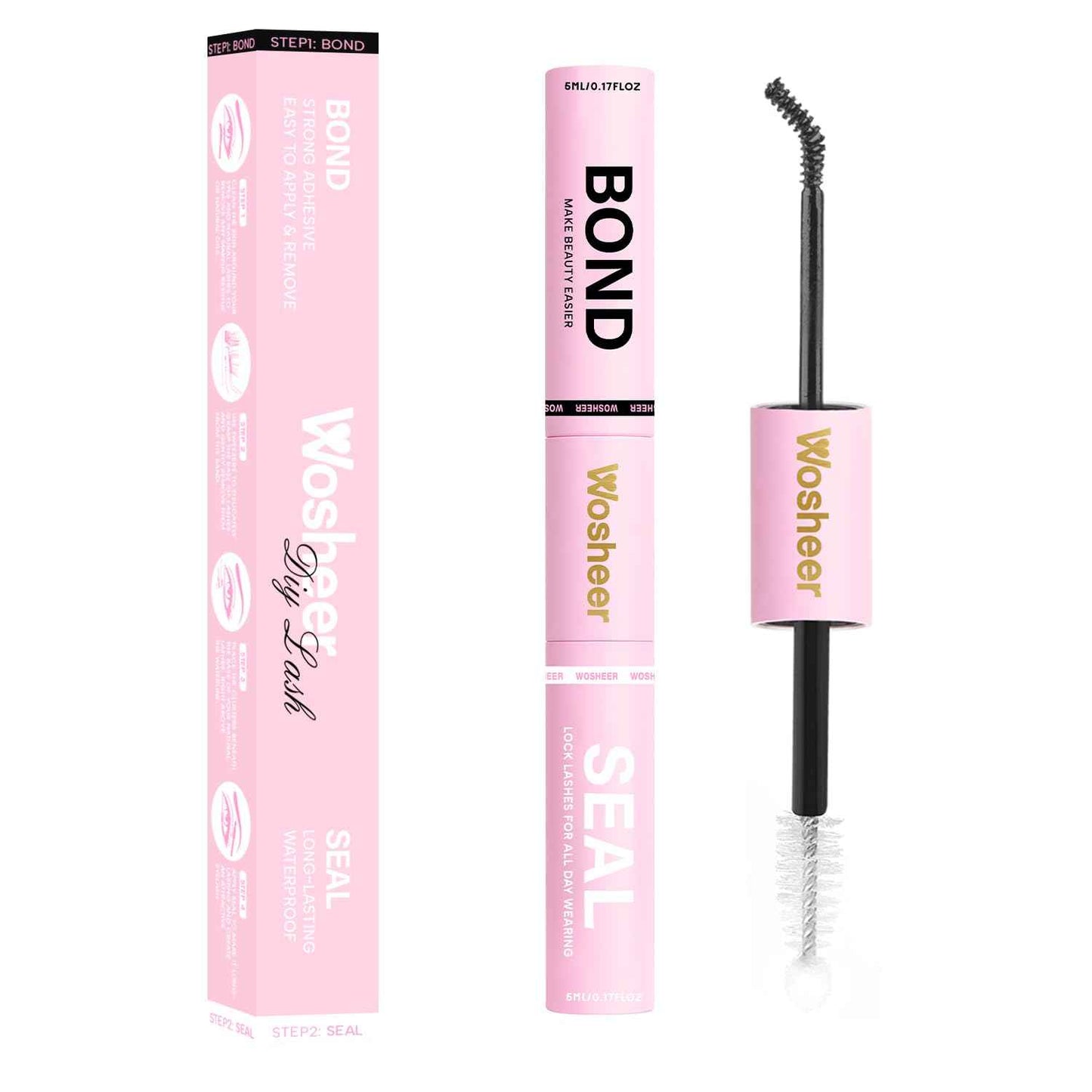 WOSHEER Lash Glue Bond and Seal Waterproof Long Lasting Strong Hold 2 in 1 Eyelash Glue Lash Bond and Seal Cluster Eyelash Bond and Seal for DIY Lash Extensions - Black