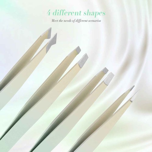 6 PCS Tweezers Set for Women, Eyebrow Tweezers Set with Curved Scissor for Ingrown Hair, Plucking Daily Beauty Tool with Leather Travel Case for Gifts (Gradient Green)